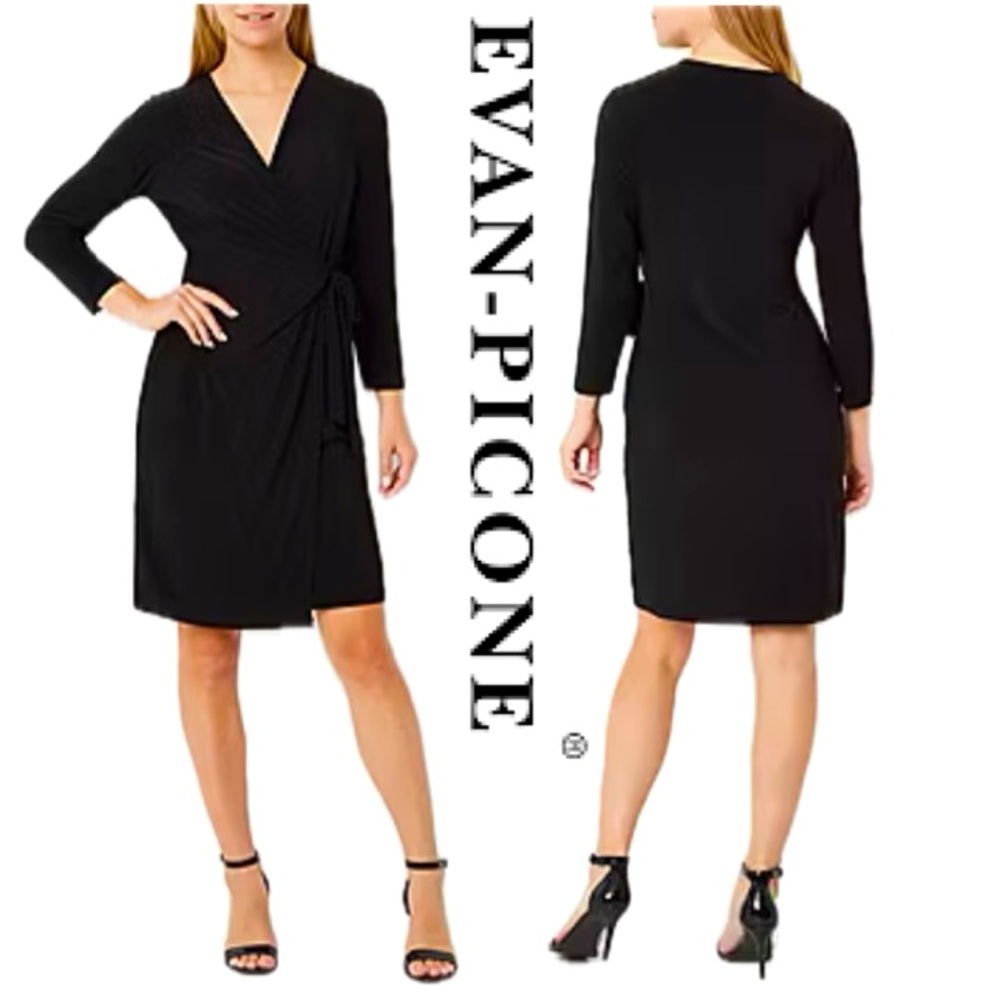 Black Label By EVAN PICONE 
3/4 Sleeve Wrap Dress Size 6